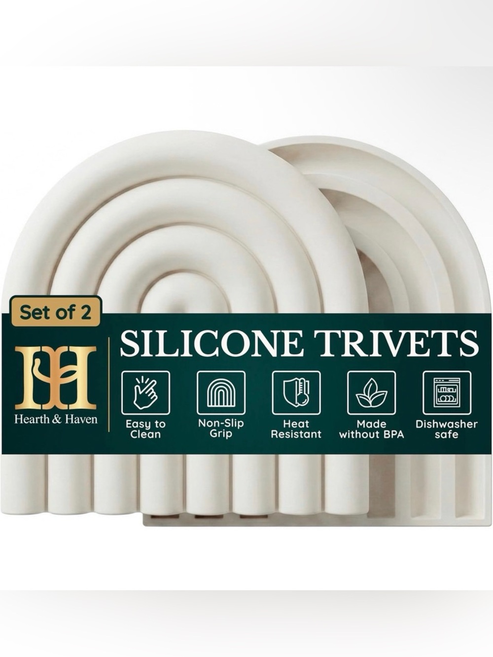 Hearth & Haven Silicone Trivets in Cream, Set of 2, New in Box